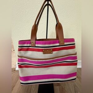kate spade Canvas Stripe Tote in Pink, Red & Tan
